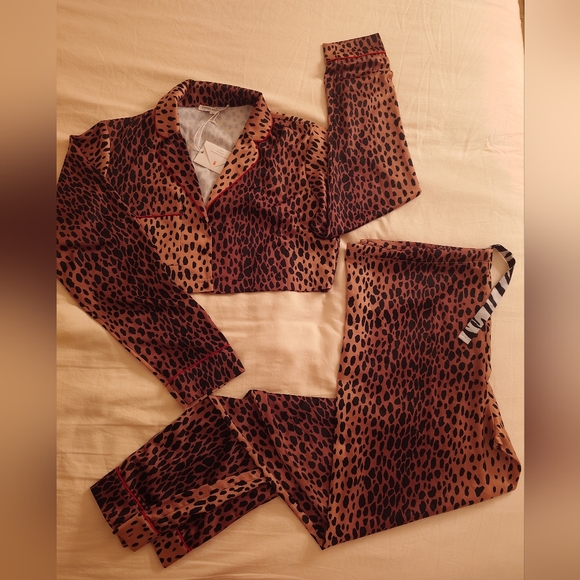 NWT Animal Print GOOD AMERICAN Cropped Pajama Top + Drawstring Pants S / 1 SET - Picture 4 of 16